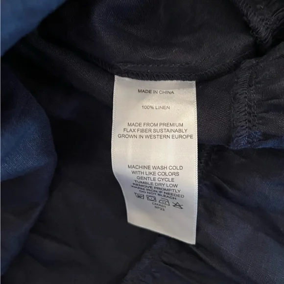 Quince Navy 100% European Linen Smocked Dress - Picture 5 of 7